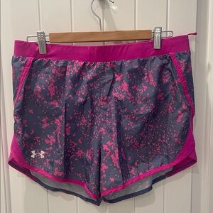 Under Armour Women's Splatter Print Athletic Shorts in Pink and Gray